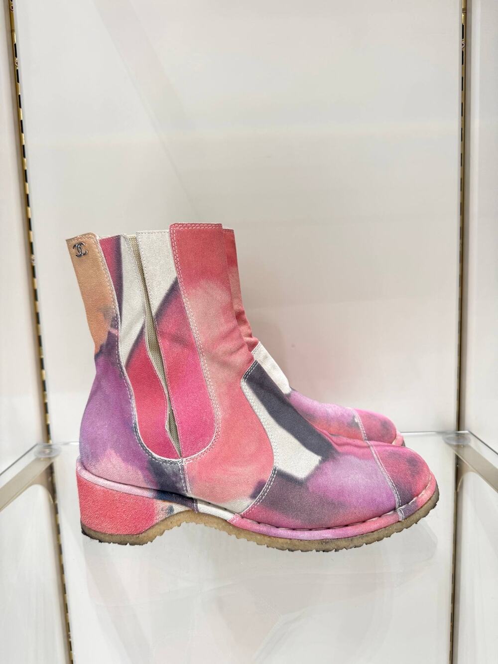 Chanel Multicolor Suede Ankle Boots, Size 38